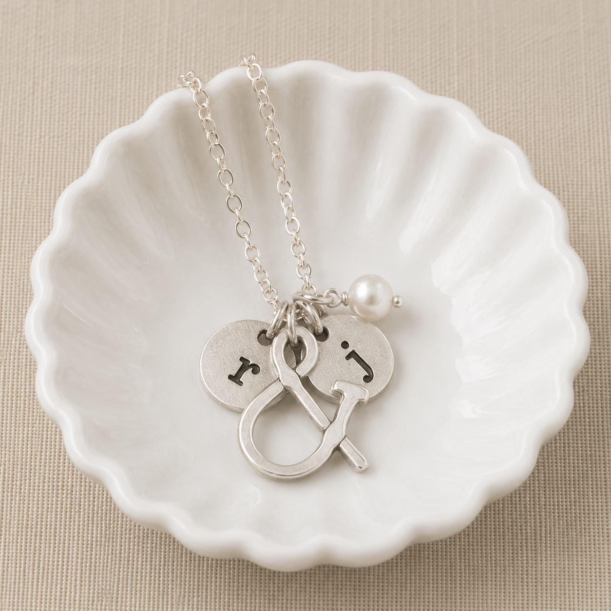 Ampersand & Freshwater Pearl Charm Necklace | Initials Available a-la-carte