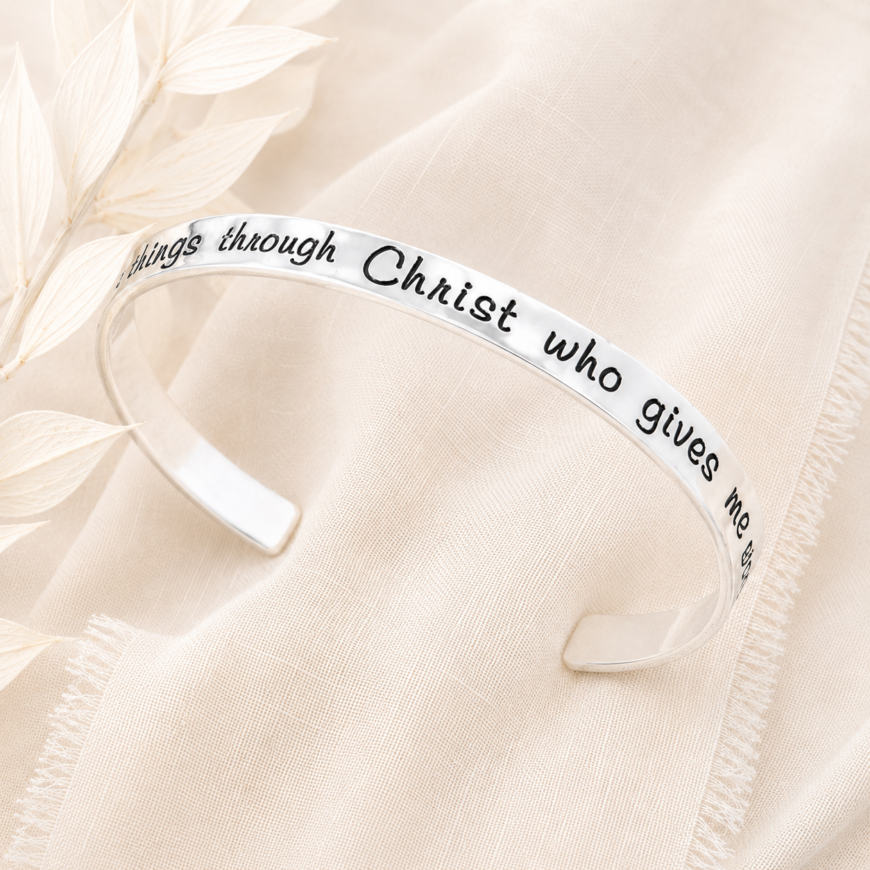 I Can Do All Things Through Christ Sterling Silver Engraved Cuff Bracelet | Philippians 4:13