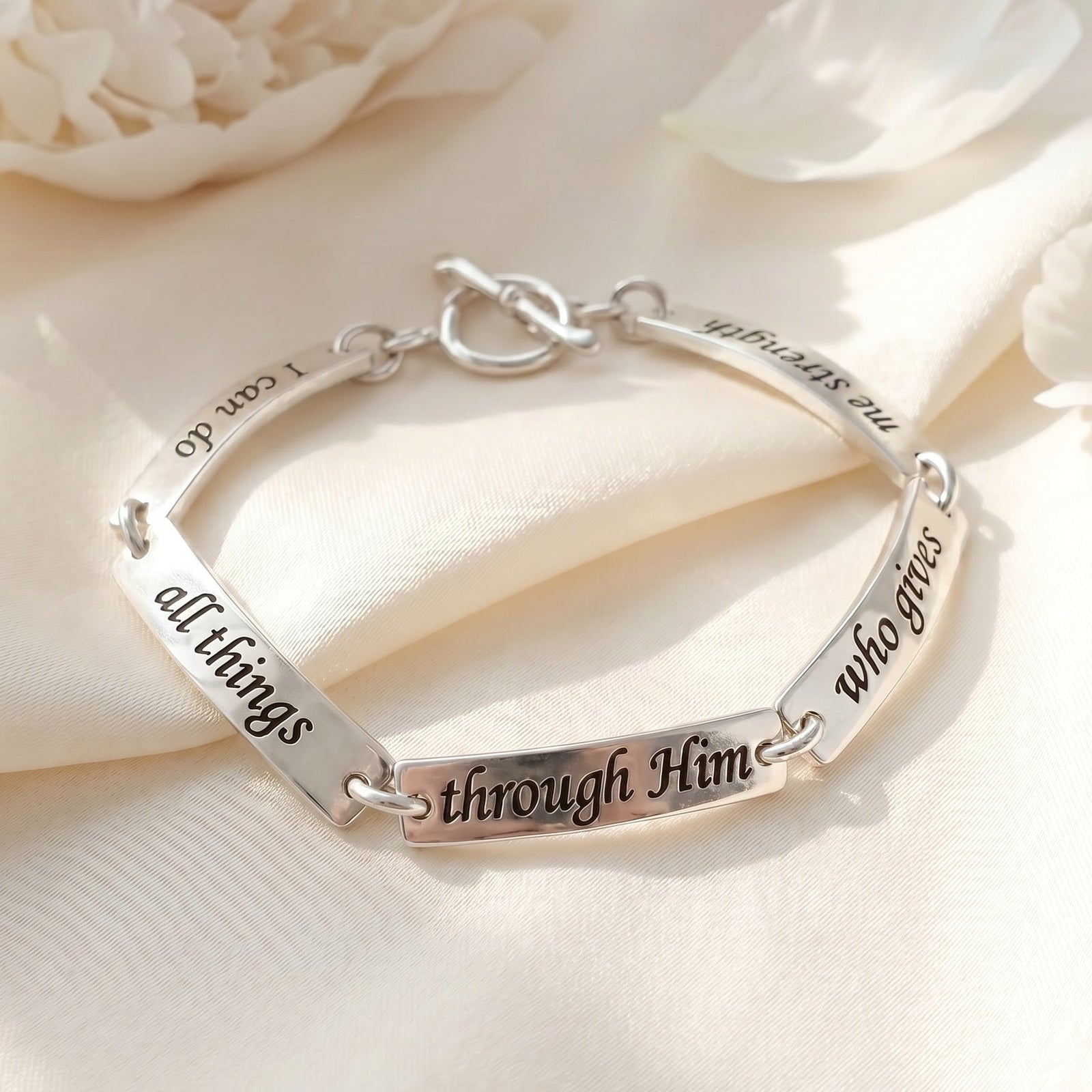 Sterling Silver Philippians 4:13 Link Bracelet | I Can Do All Things Through Christ