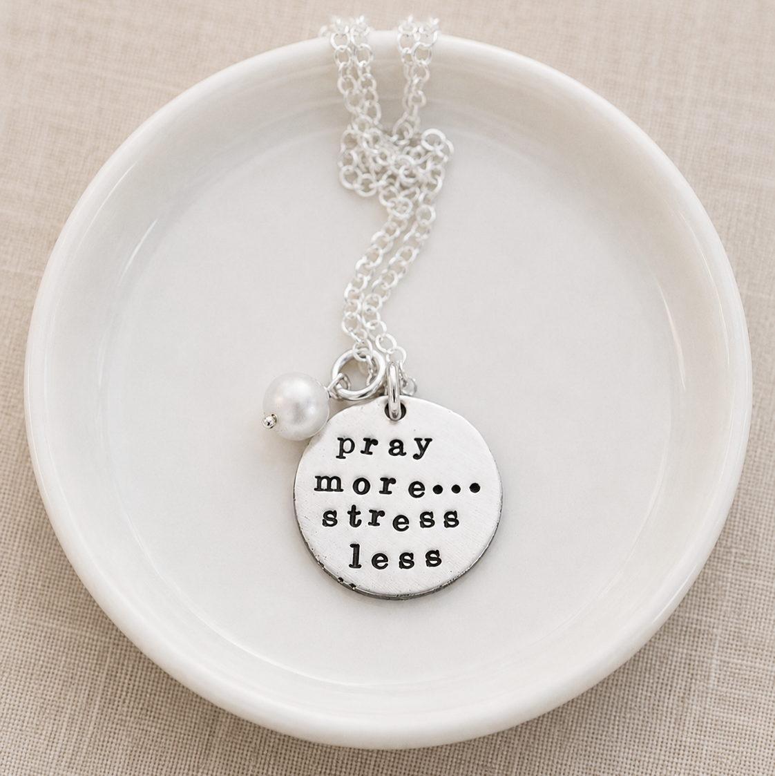 Pray More Stress Less Fine Pewter Pendant Necklace