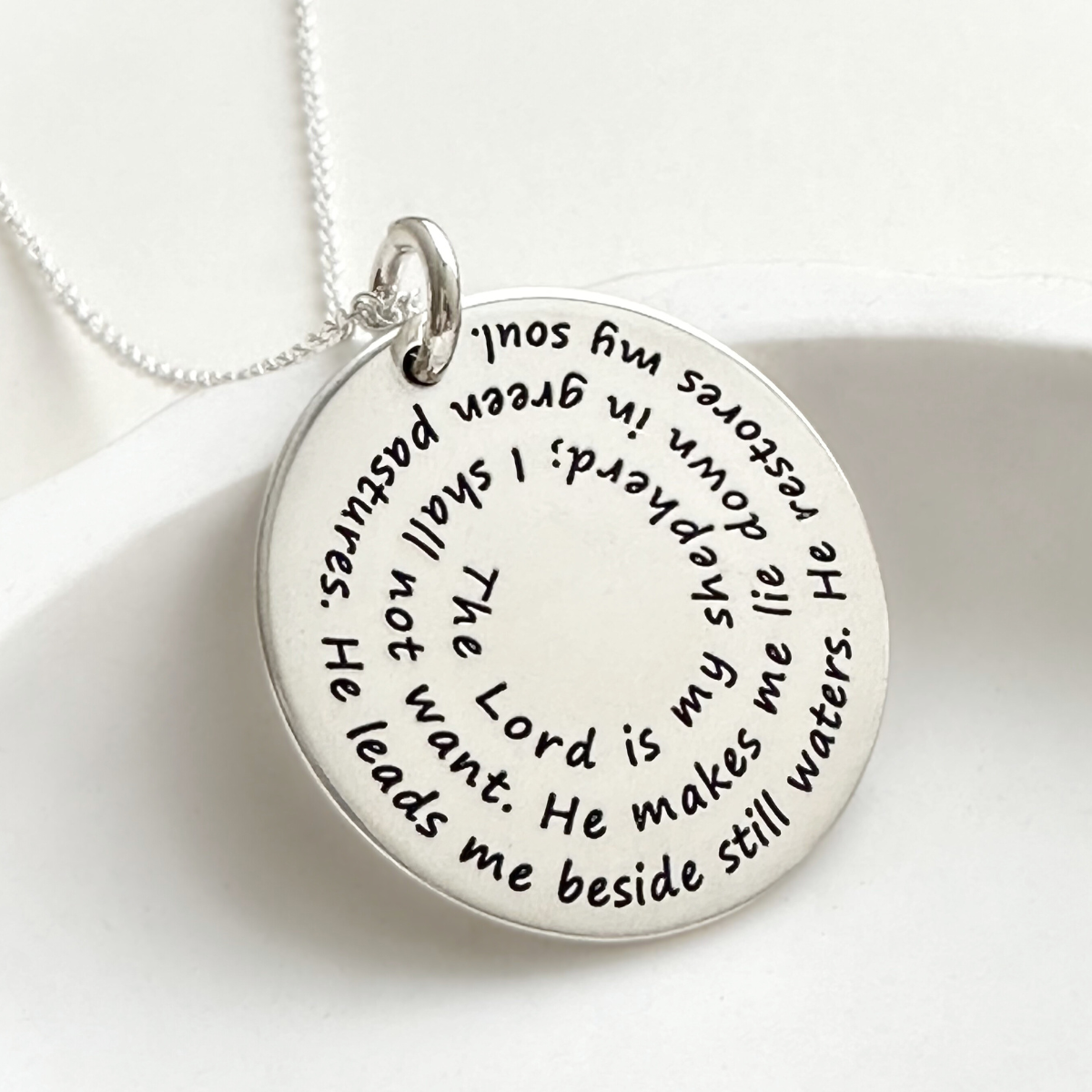 Psalm 23 Sterling Silver Spiral Pendant Necklace | The Lord is My Shepherd