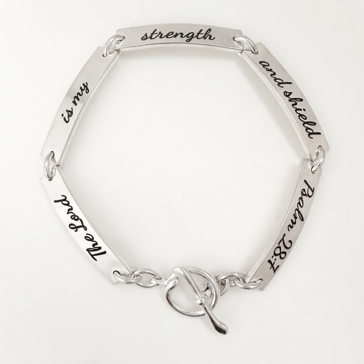 Sterling Silver Psalm 28:7 Link Bracelet | The Lord is my Strength and Shield