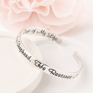 Psalm 23 Sterling Silver Engraved Cuff Bracelet | The Lord is My Shepherd