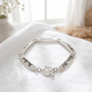 Sterling Silver Psalm 28:7 Link Bracelet | The Lord is my Strength and Shield