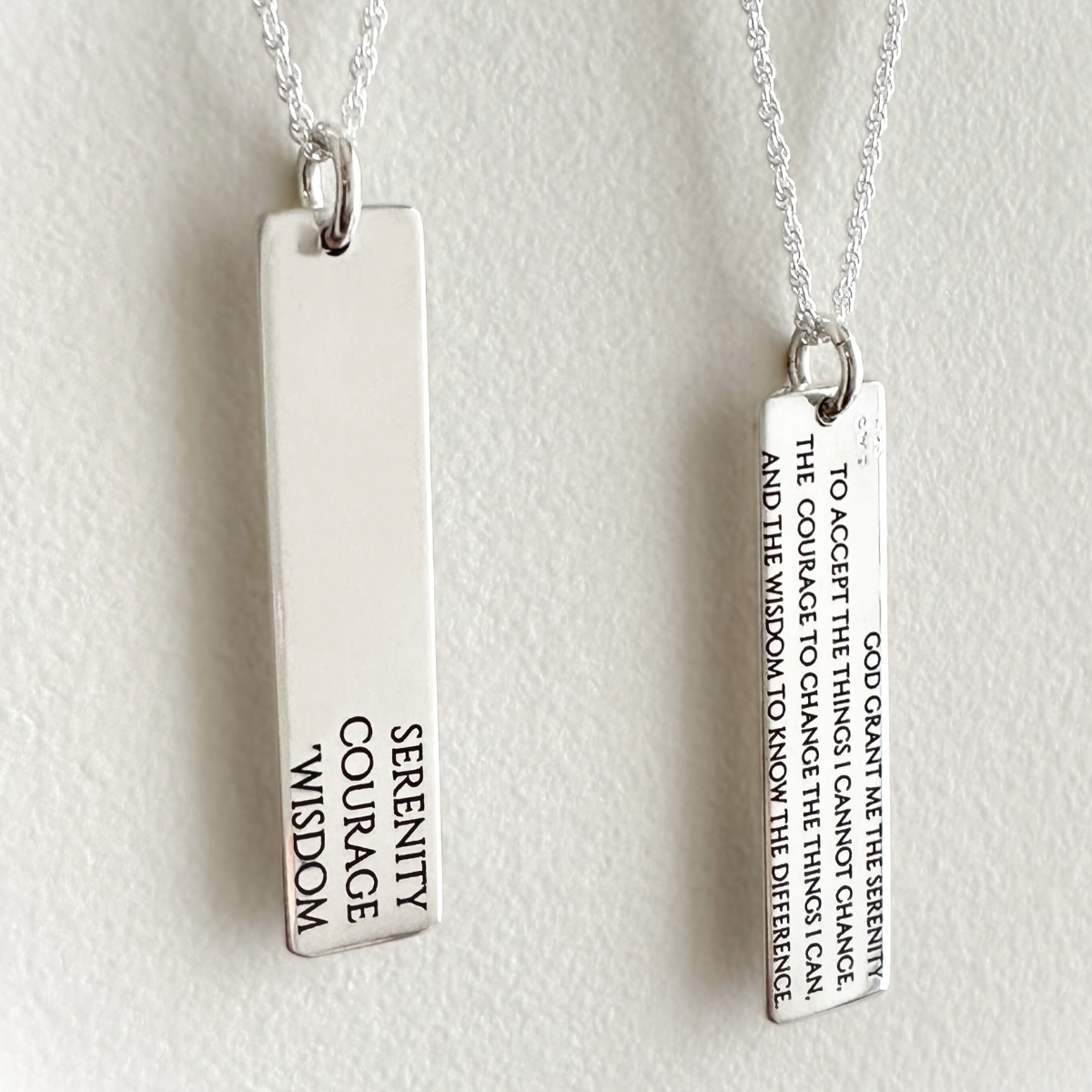 Sterling Silver Serenity Prayer Tablet Necklace | Double Sided