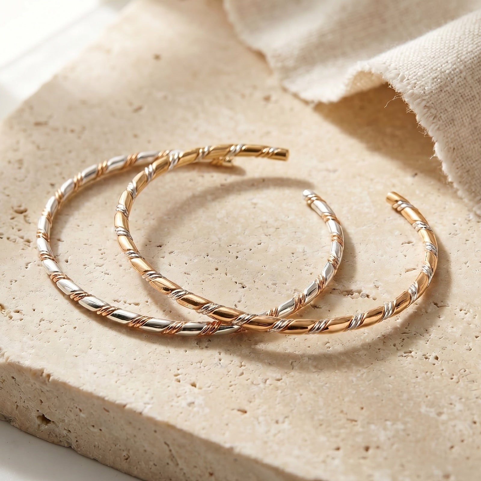 Sterling Silver and 14k Gold Filled Mixed Metal Twist Cuff Bracelet