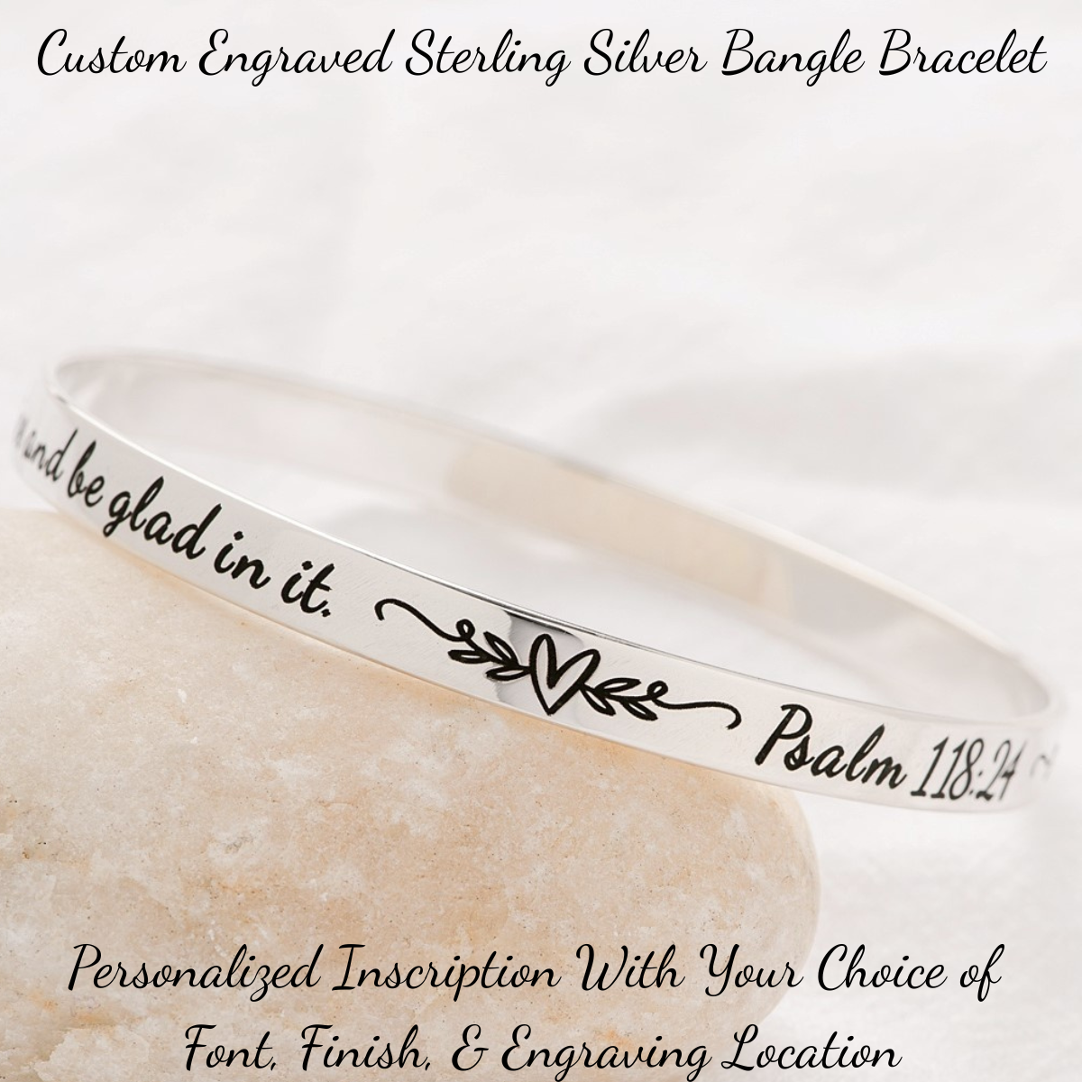 Sterling Silver Custom Engraved Personalized Bangle Bracelet