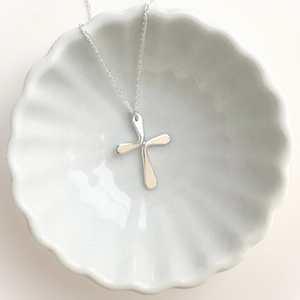 Sterling Silver Forged Cross Pendant Necklace