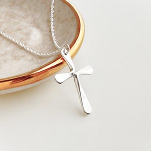 Sterling Silver Forged Cross Pendant Necklace