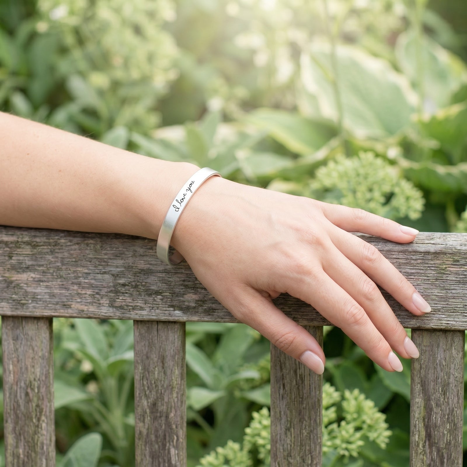 Sterling Silver Custom Bangle Bracelet Engraved with Your Handwriting