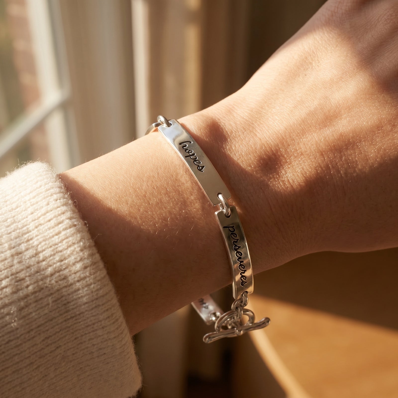 Sterling Silver Custom Engraved Link Bracelet | Personalized Inscription