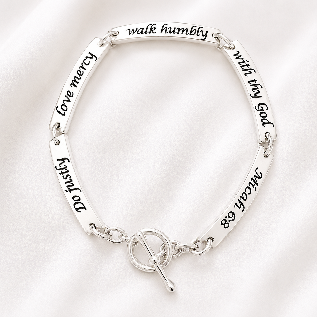 Sterling Silver Micah 6:8 Link Bracelet | Do Justly, Love Mercy, Walk Humbly