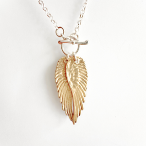 Sterling Silver Toggle Charm Necklace | Bronze Angel Wings