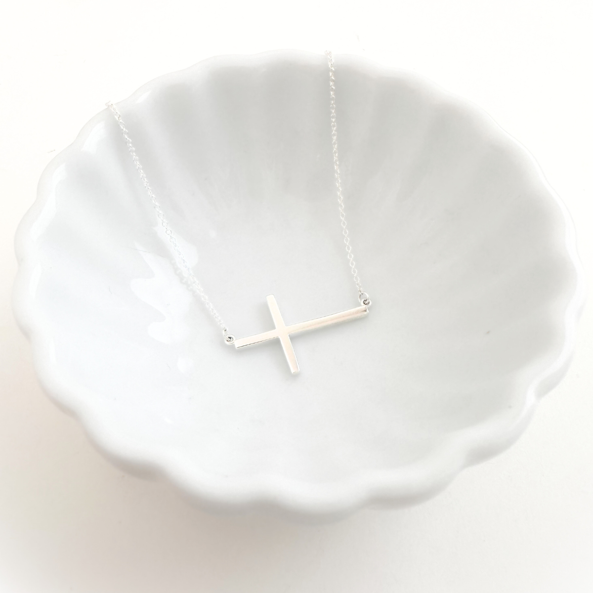 Sterling Silver Sideways Cross Necklace