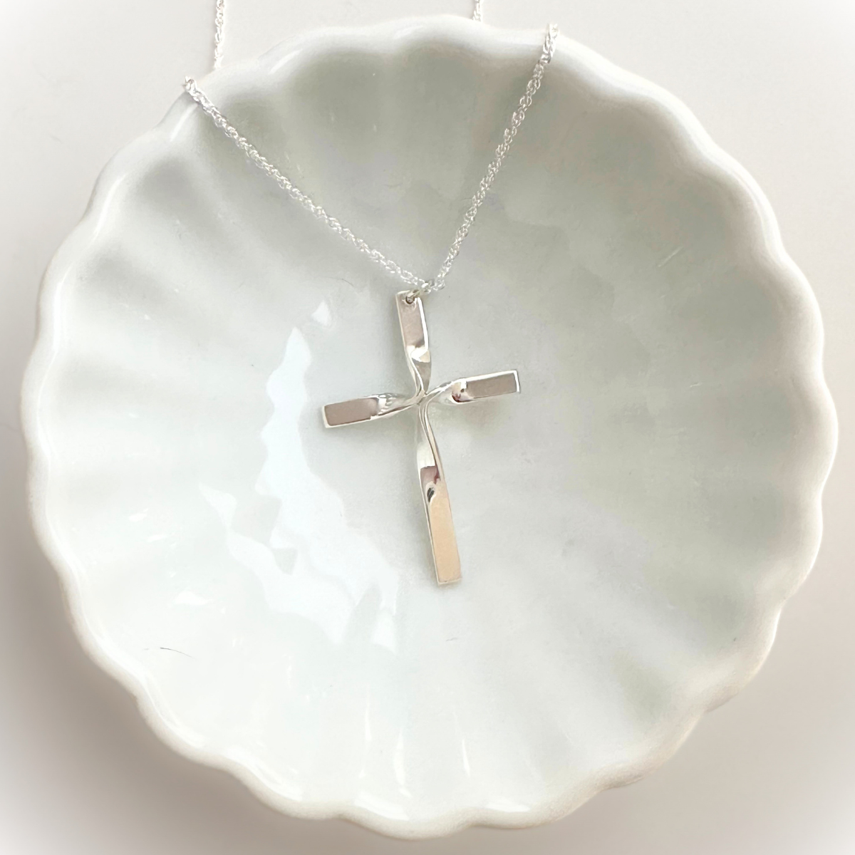 Sterling Silver Twisted Cross Pendant Necklace