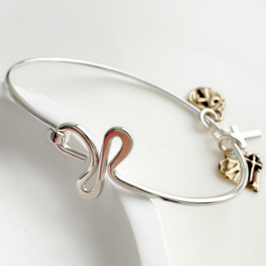 Sterling Silver Wire Bangle Bracelet with Cross Charms | Choose Your Design