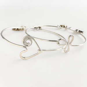 Sterling Silver Wire Bangle Bracelet with Cross Charms | Choose Your Design