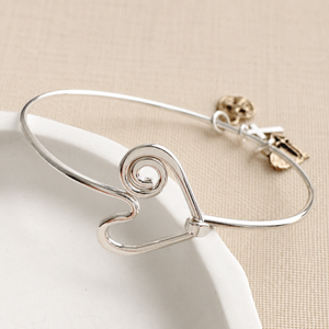 Sterling Silver Wire Bangle Bracelet with Cross Charms