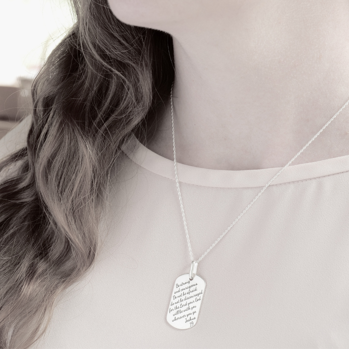 Sterling Silver Custom Engraved Dog Tag Necklace Personalized