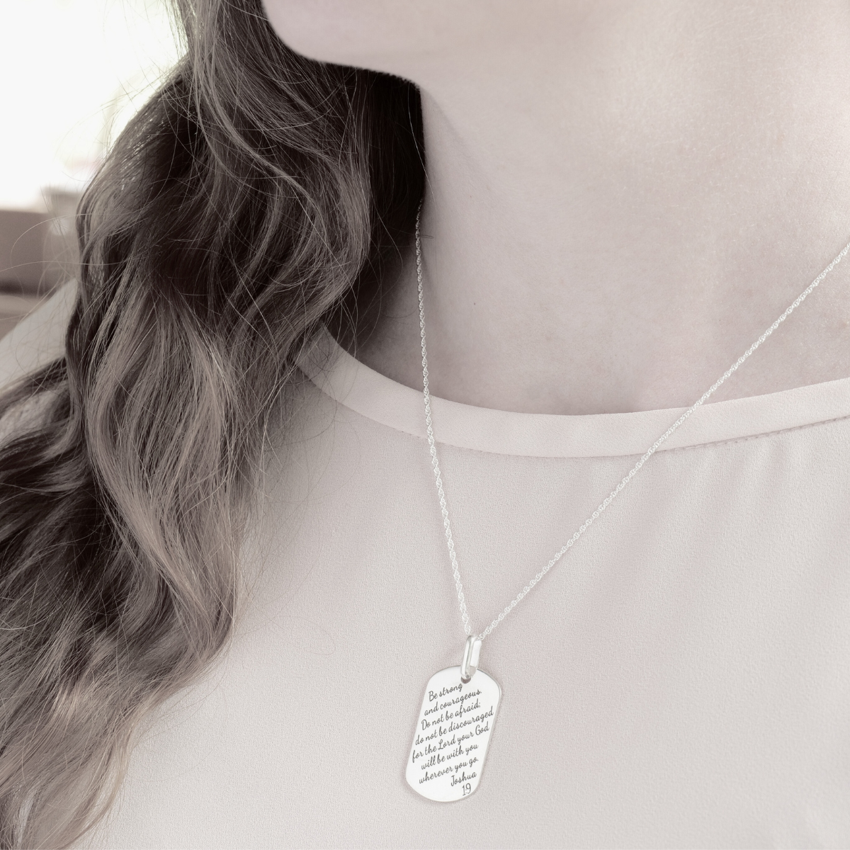 Sterling Silver Custom Engraved Dog Tag Pendant Necklace | Personalized Inscription