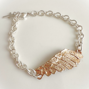 Sterling Silver Hammered Link Bracelet | Bronze Angel Wing