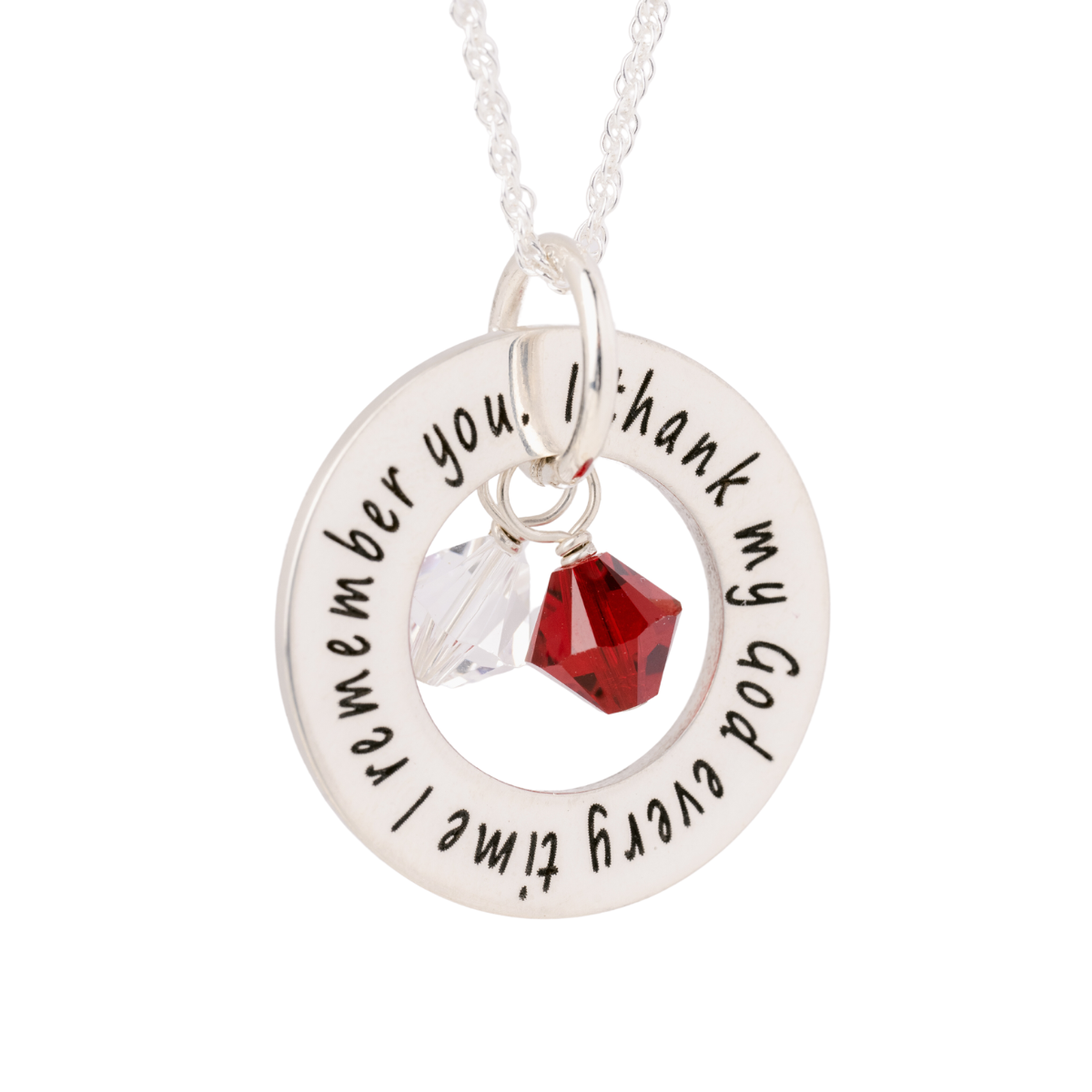 Sterling Silver Family Birthstone Washer Necklace | Choose Your Inscription