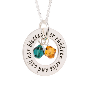 Sterling Silver Family Birthstone Washer Necklace | Choose Your Inscription