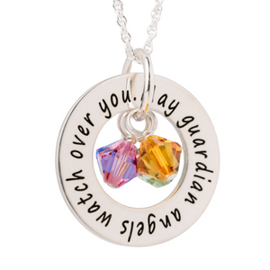 Custom Engraved Sterling Silver Family Birthstone Washer Necklace