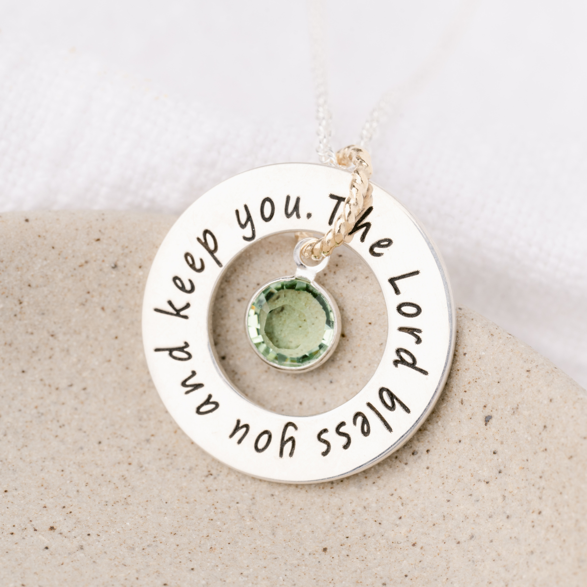 Sterling Silver Birthstone Washer Necklace | Choose Your Verse