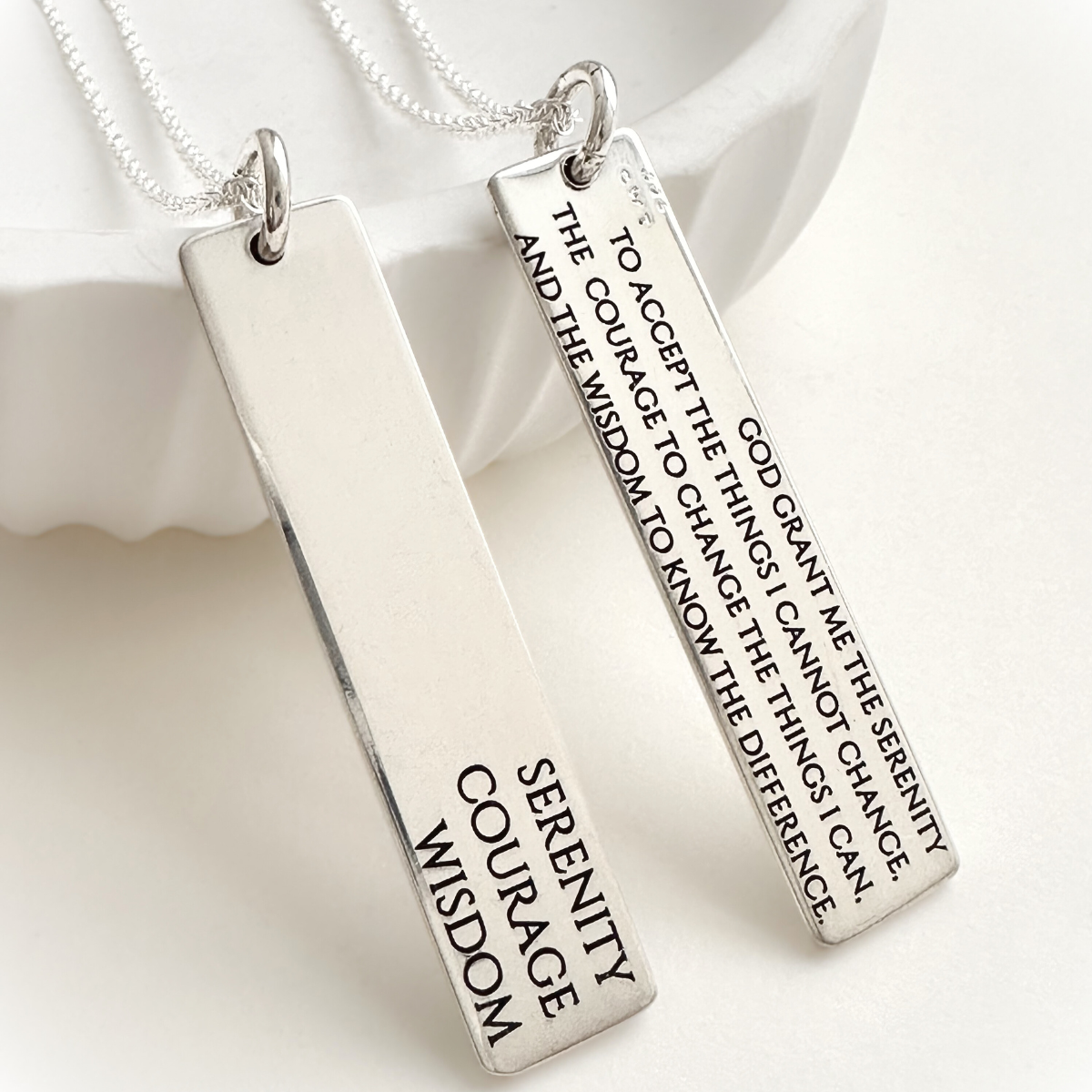 Sterling Silver Serenity Prayer Tablet Necklace | Double Sided