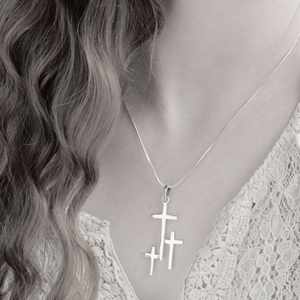 Sterling Silver Triple Cross Pendant Necklace