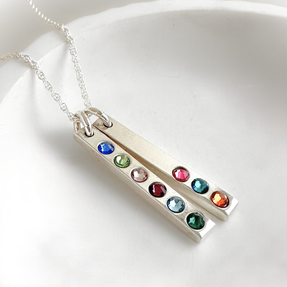 Sterling Silver Swarovski Crystal Vertical Birthstone Bar Necklace Clothed with Truth
