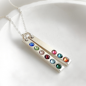 Sterling Silver & Swarovski Crystal Vertical Birthstone Bar Necklace