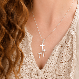 Sterling Silver Triple Cross Pendant Necklace
