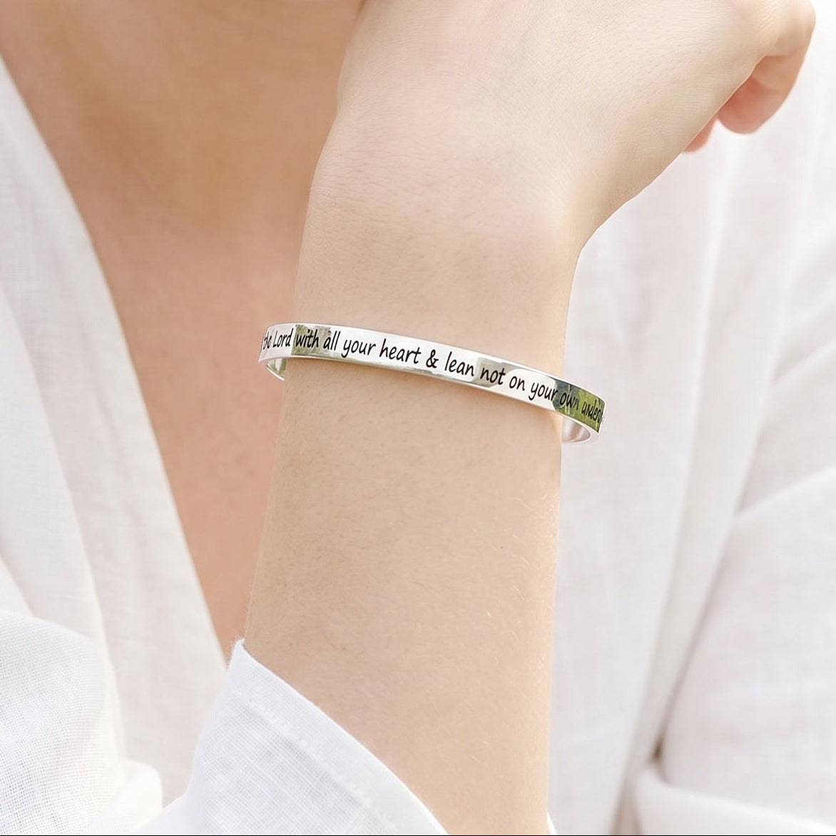 Sterling Silver Proverbs 3:5 Bangle Bracelet | Trust in the Lord