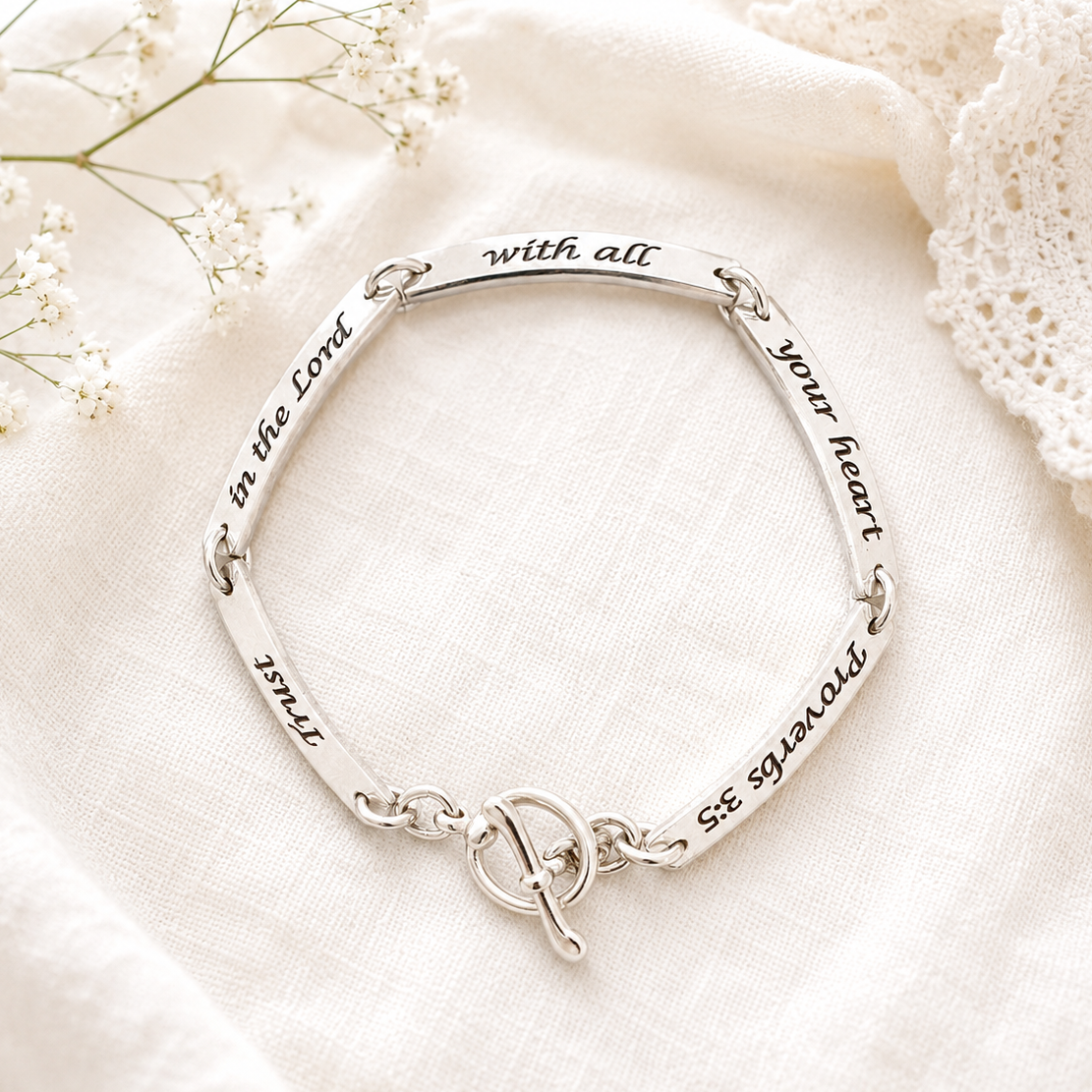 Sterling Silver Proverbs 3:5 Link Bracelet | Trust in the Lord with All Your Heart