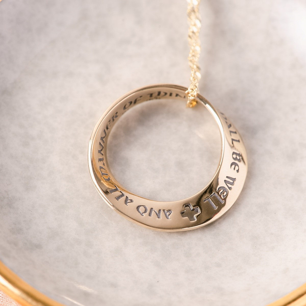 14k Gold Julian of Norwich Mobius Necklace | All Shall Be Well
