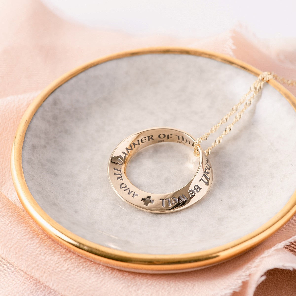 14k Gold Julian of Norwich Mobius Necklace | All Shall Be Well