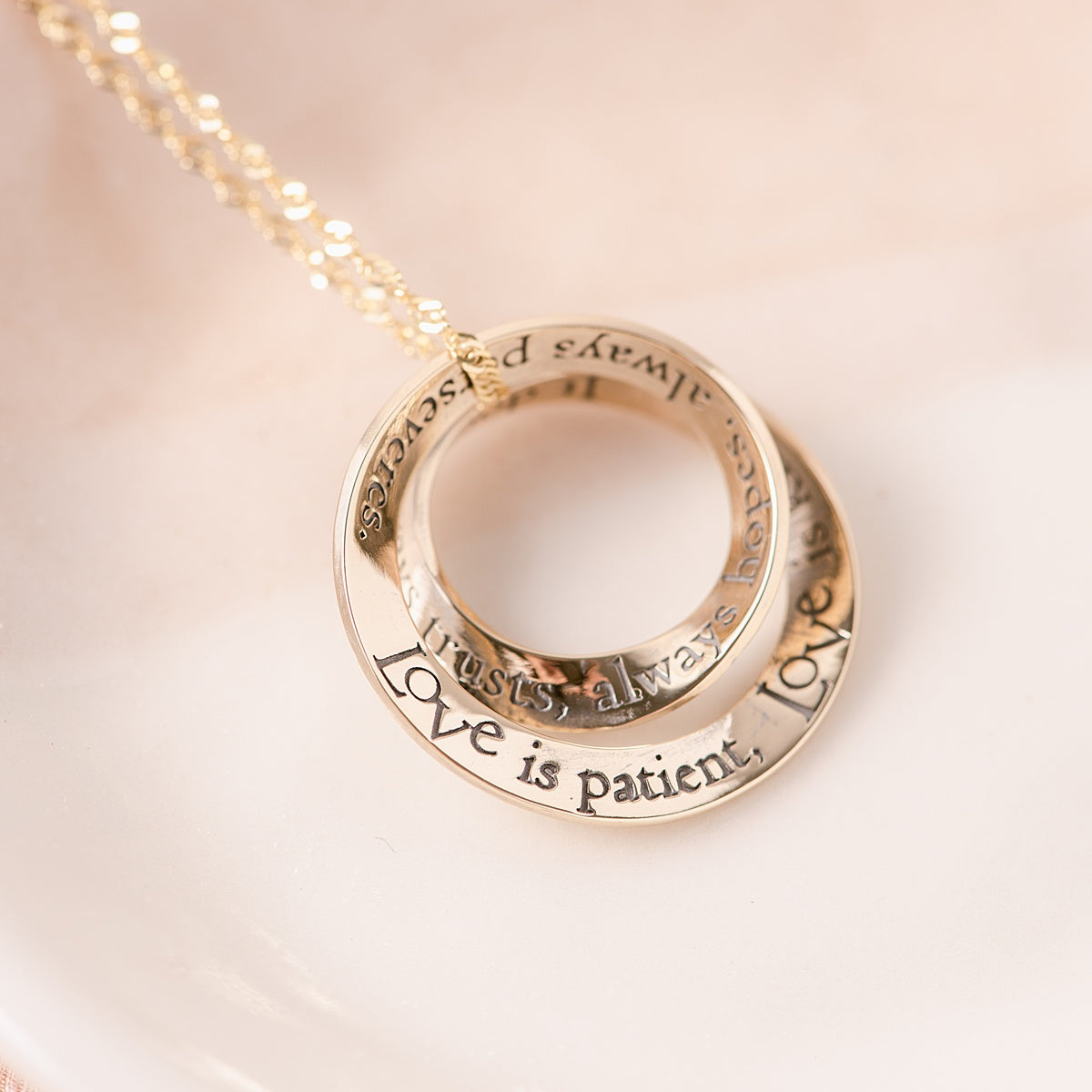 14k Gold Love is Patient Double Mobius Necklace | 1 Corinthians 13