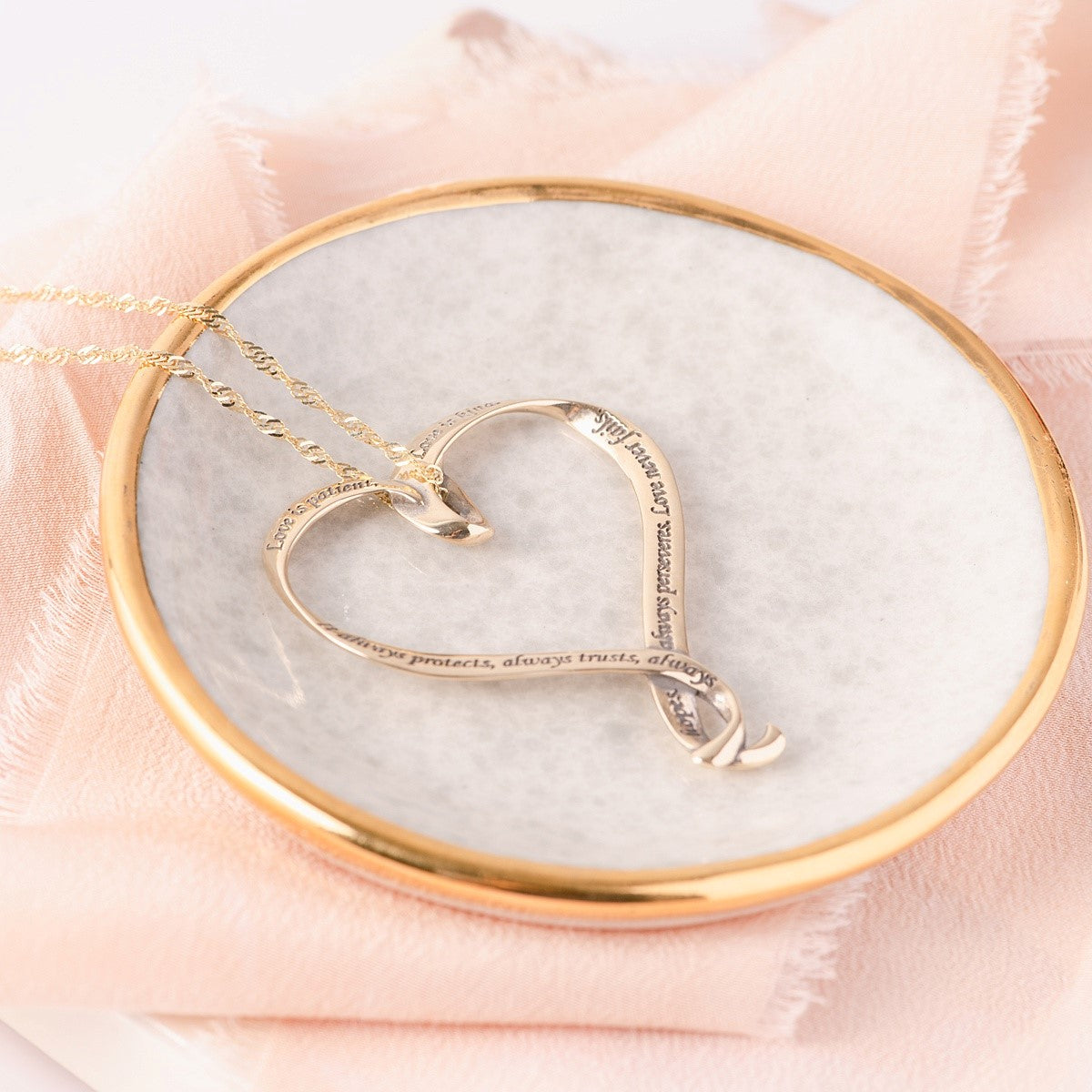 14k Gold Love is Patient Heart Necklace | 1 Corinthians 13