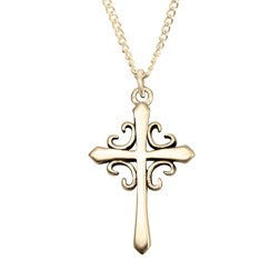 14k White or Yellow Gold French Cross Necklace