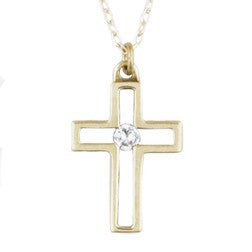 14k Gold Cross Necklace | Open Cross with CZ