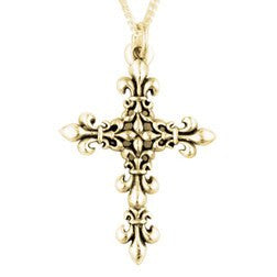 14k White or Yellow Gold Fleur-de-Lis Cross Necklace