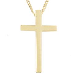 14k Gold Men's Large Plain Cross Pendant Necklace