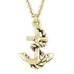 Anchor Pendant Necklace Rope Design 14k White Gold