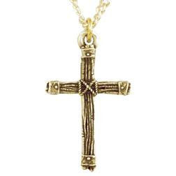 14k Gold Men's Cross Pendant Necklace | Rugged Wood Cross
