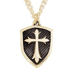 14k Gold Shield Cross Pendant Necklace