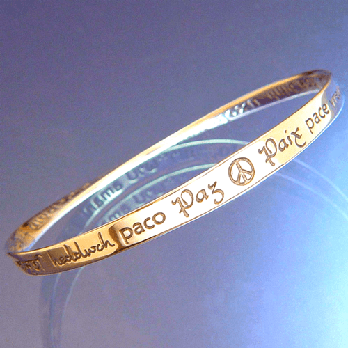 14k Gold Mobius Bangle Bracelet | Peace in 40 Languages