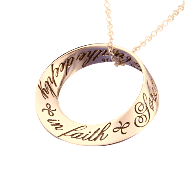 14k Gold Breathe Deeply in Faith Mobius Twist Prayer Necklace