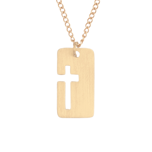 14k Gold Cross Pendant Necklace | Brushed Finish